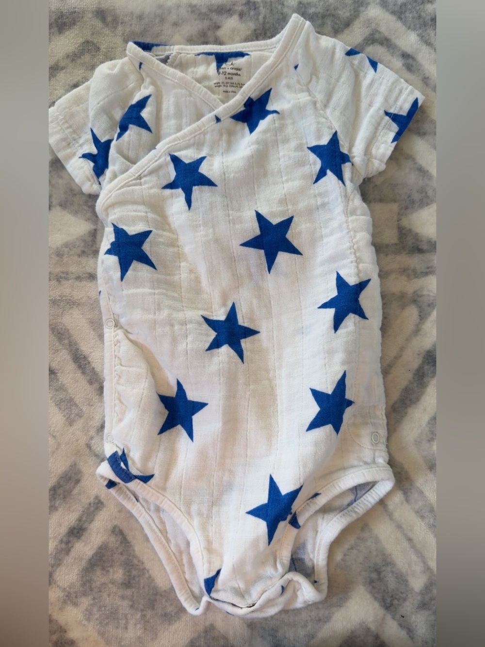 aden + anais White Muslin Baby Bodysuit with Blue Star Print